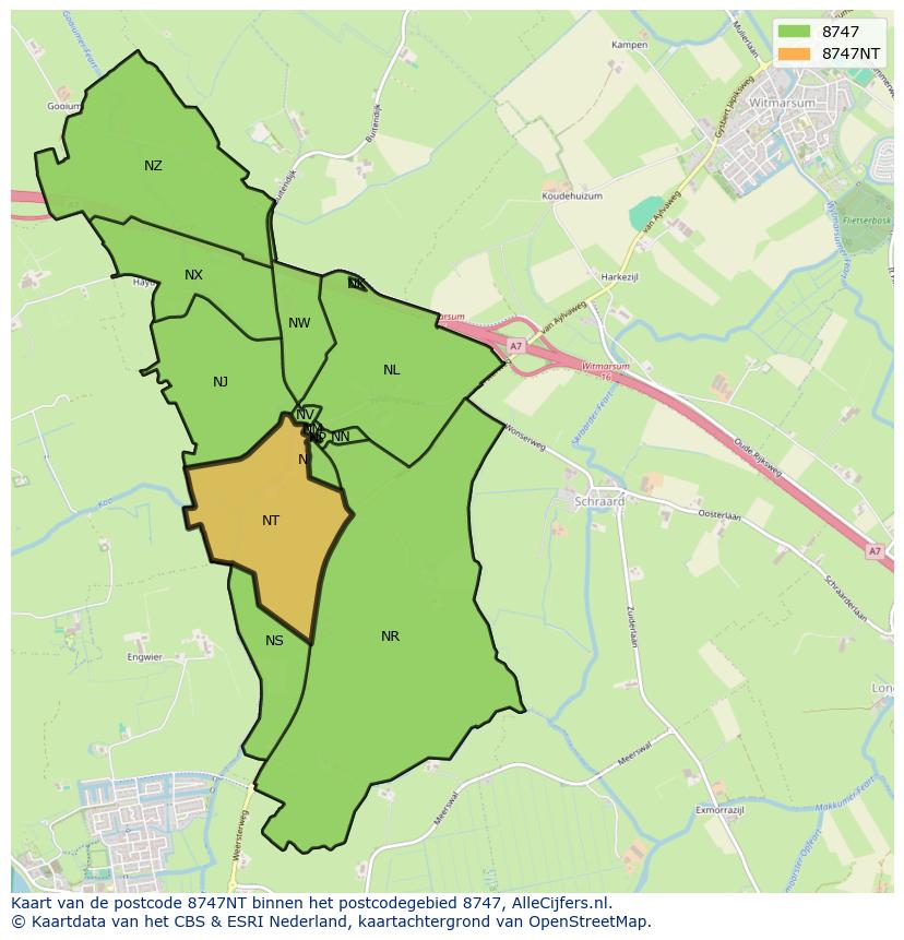 Afbeelding van het postcodegebied 8747 NT op de kaart.