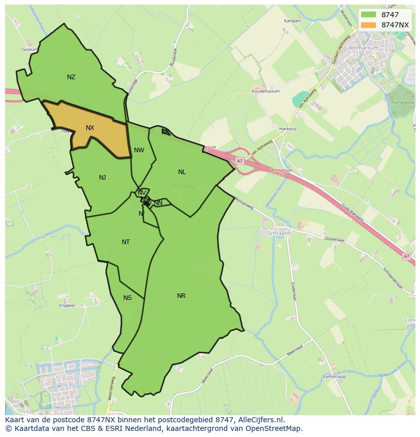 Afbeelding van het postcodegebied 8747 NX op de kaart.