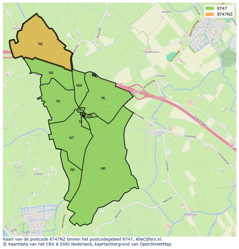 Afbeelding van het postcodegebied 8747 NZ op de kaart.