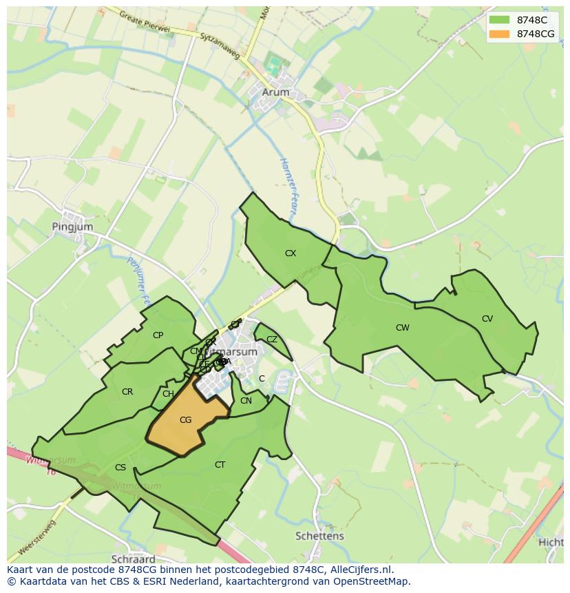 Afbeelding van het postcodegebied 8748 CG op de kaart.