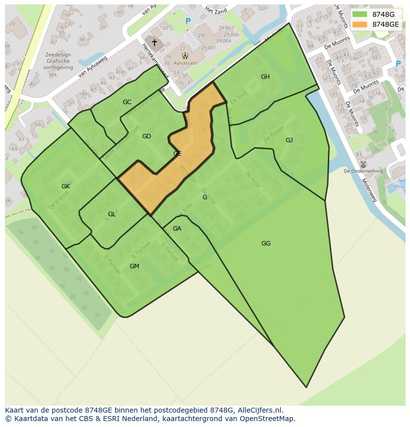 Afbeelding van het postcodegebied 8748 GE op de kaart.