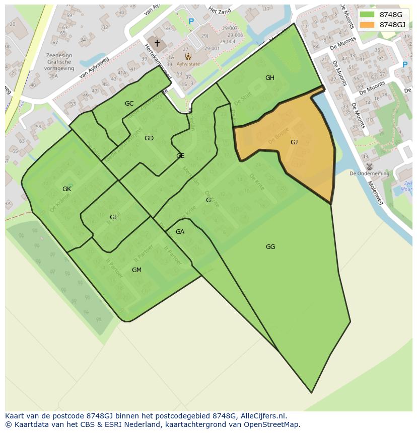 Afbeelding van het postcodegebied 8748 GJ op de kaart.