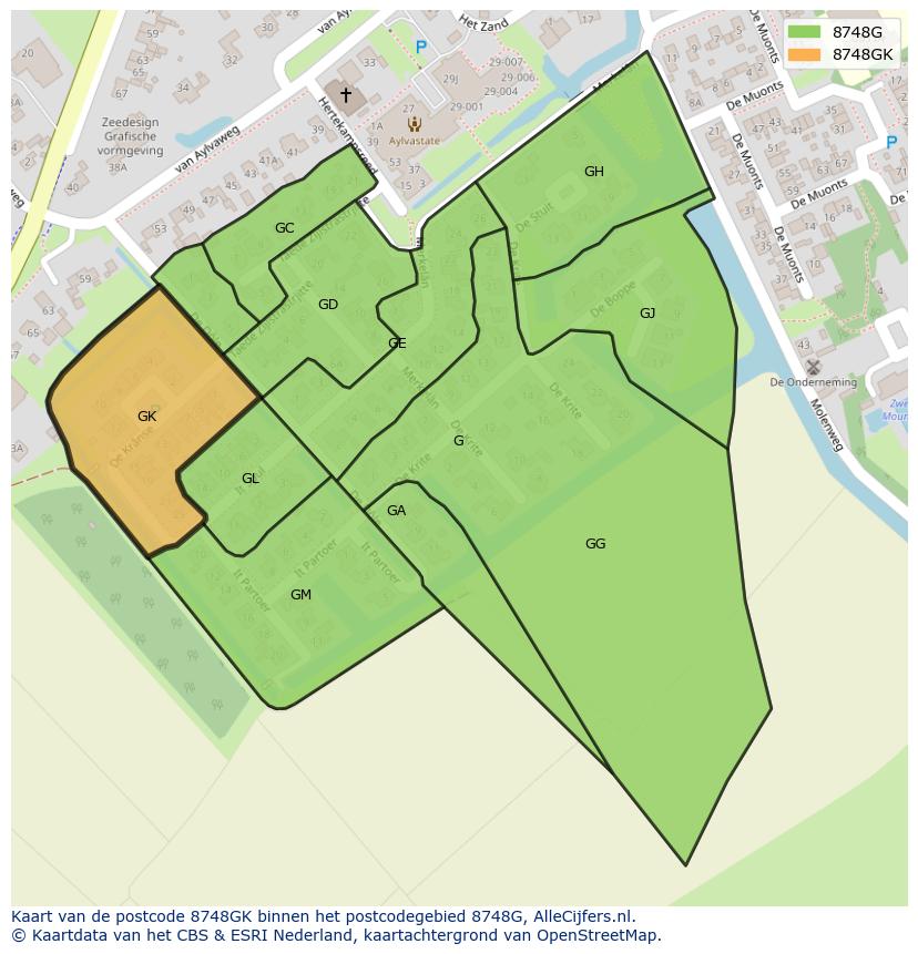 Afbeelding van het postcodegebied 8748 GK op de kaart.