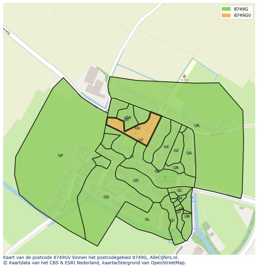 Afbeelding van het postcodegebied 8749 GV op de kaart.