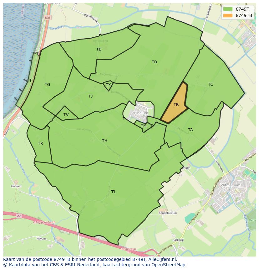 Afbeelding van het postcodegebied 8749 TB op de kaart.