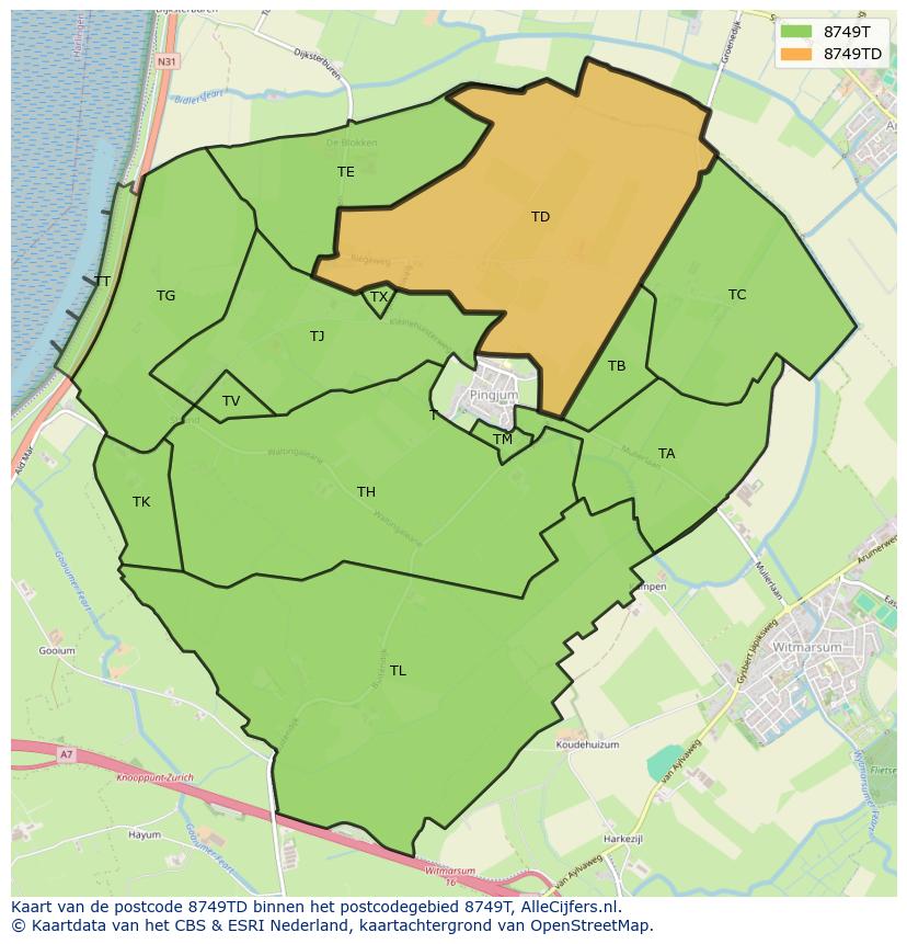 Afbeelding van het postcodegebied 8749 TD op de kaart.