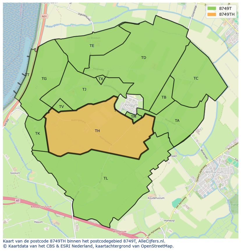 Afbeelding van het postcodegebied 8749 TH op de kaart.