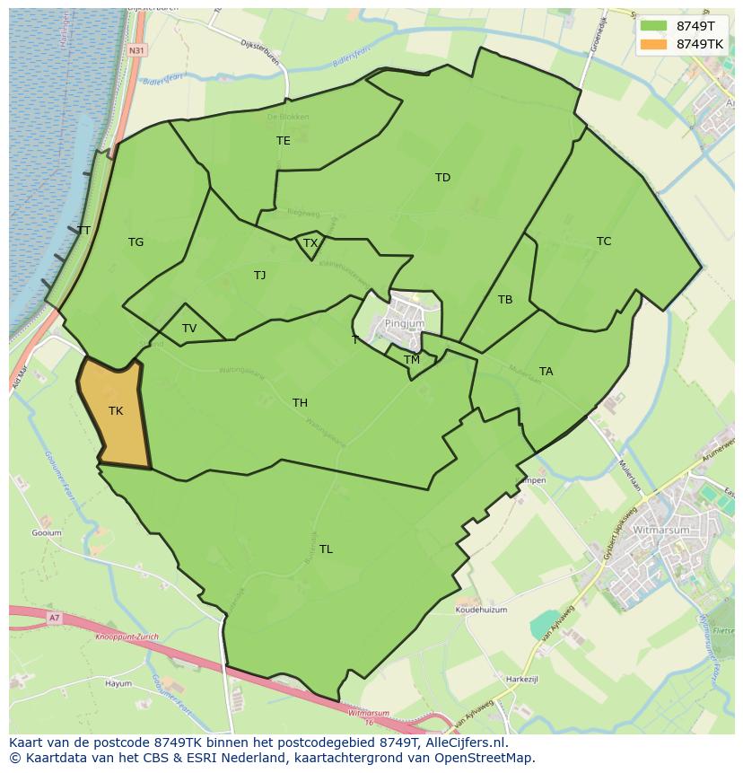Afbeelding van het postcodegebied 8749 TK op de kaart.