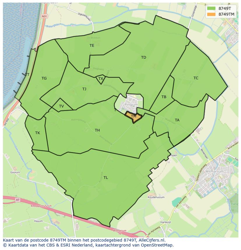 Afbeelding van het postcodegebied 8749 TM op de kaart.