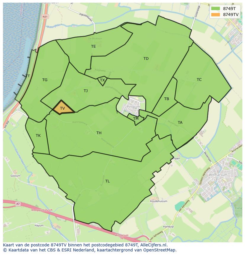 Afbeelding van het postcodegebied 8749 TV op de kaart.