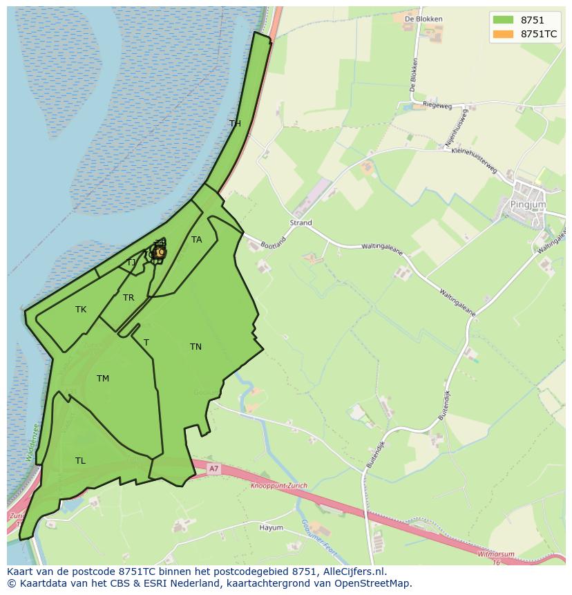 Afbeelding van het postcodegebied 8751 TC op de kaart.