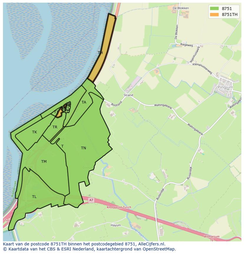 Afbeelding van het postcodegebied 8751 TH op de kaart.