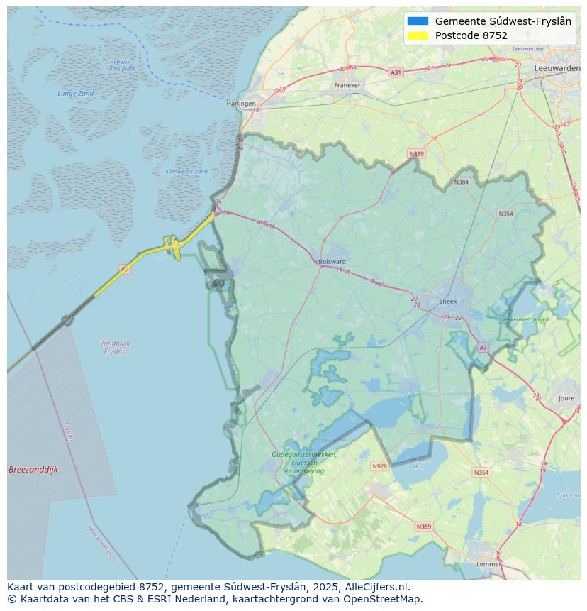 Afbeelding van het postcodegebied 8752 op de kaart.