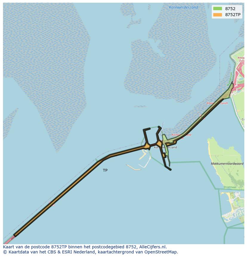 Afbeelding van het postcodegebied 8752 TP op de kaart.