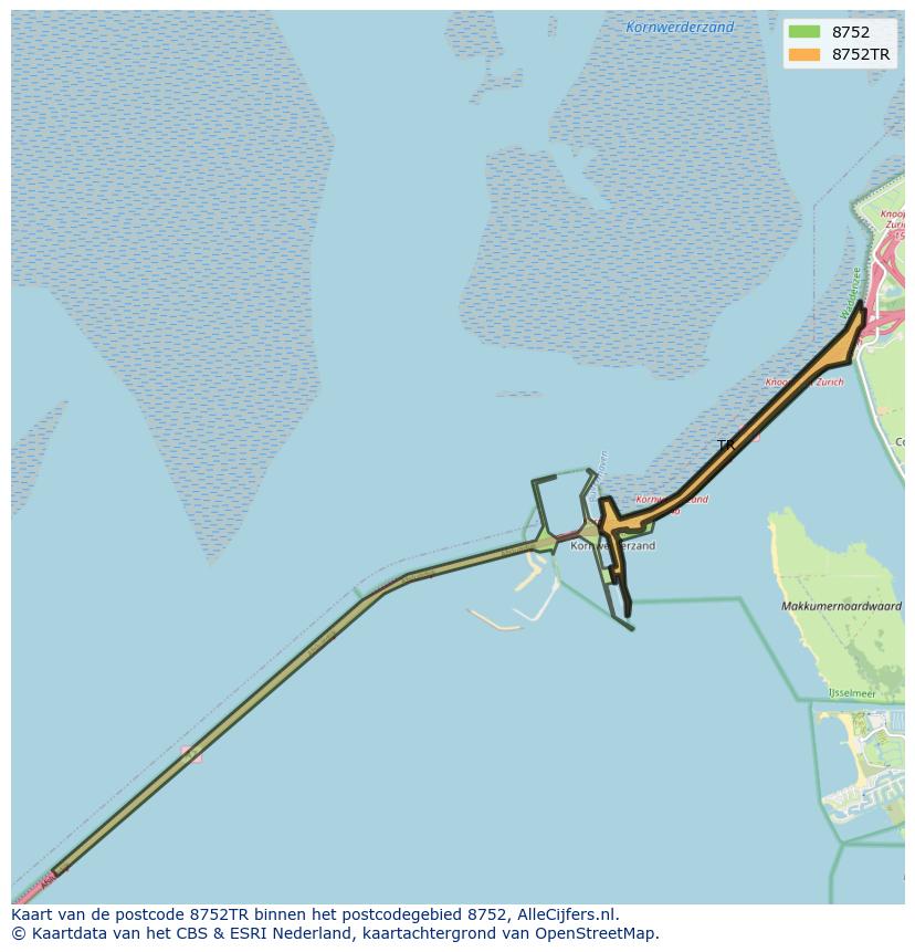 Afbeelding van het postcodegebied 8752 TR op de kaart.