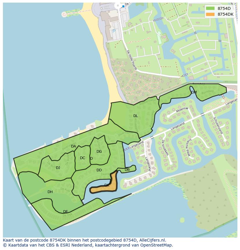 Afbeelding van het postcodegebied 8754 DK op de kaart.