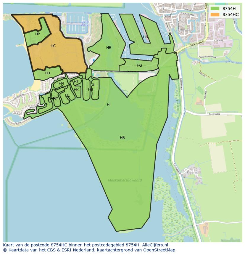 Afbeelding van het postcodegebied 8754 HC op de kaart.