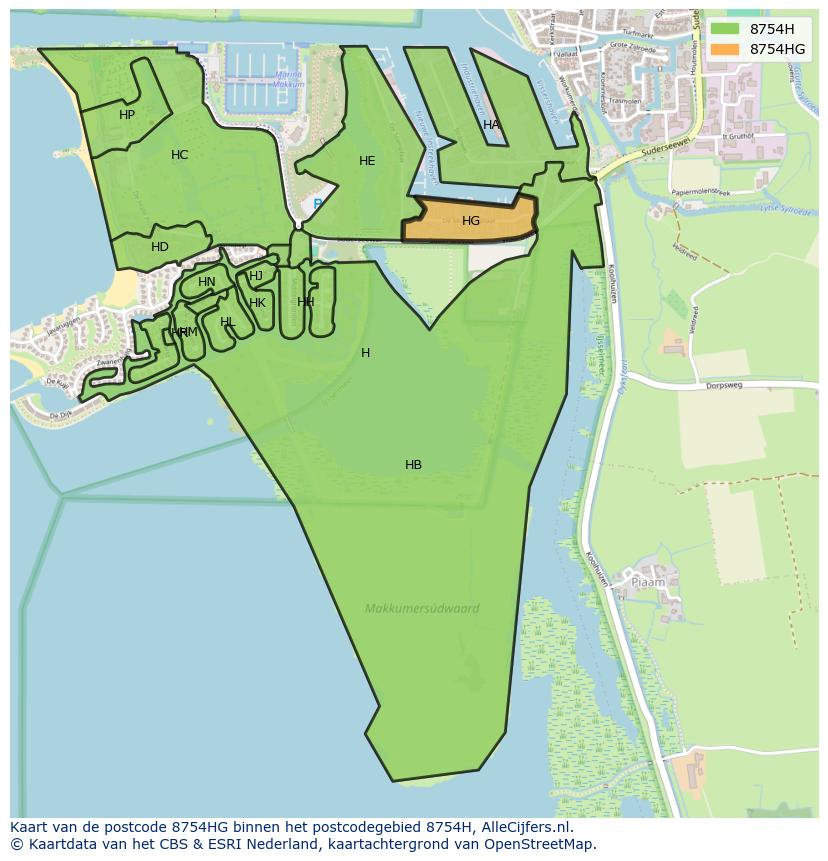 Afbeelding van het postcodegebied 8754 HG op de kaart.