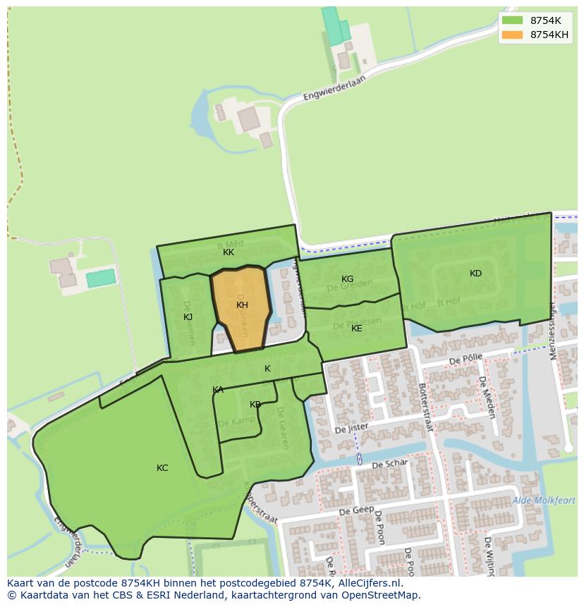 Afbeelding van het postcodegebied 8754 KH op de kaart.