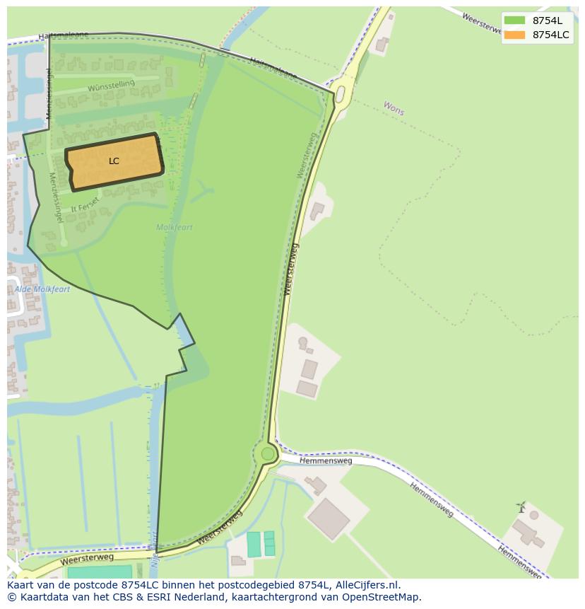 Afbeelding van het postcodegebied 8754 LC op de kaart.