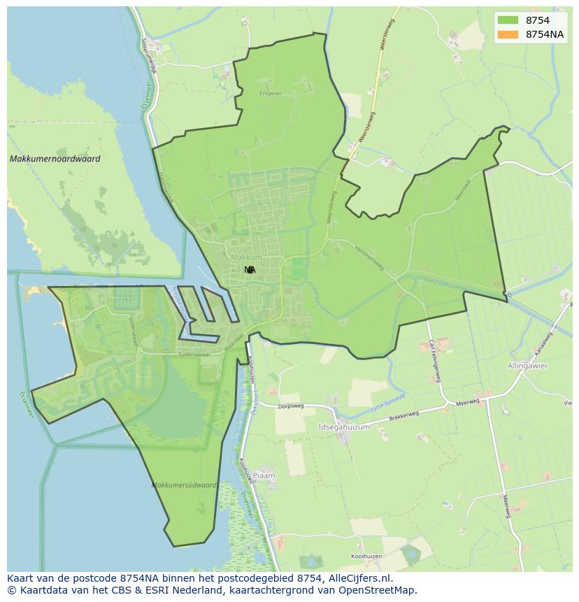 Afbeelding van het postcodegebied 8754 NA op de kaart.