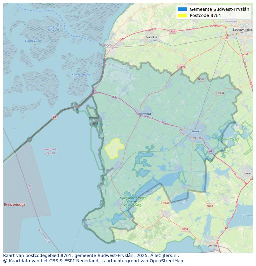 Afbeelding van het postcodegebied 8761 op de kaart.