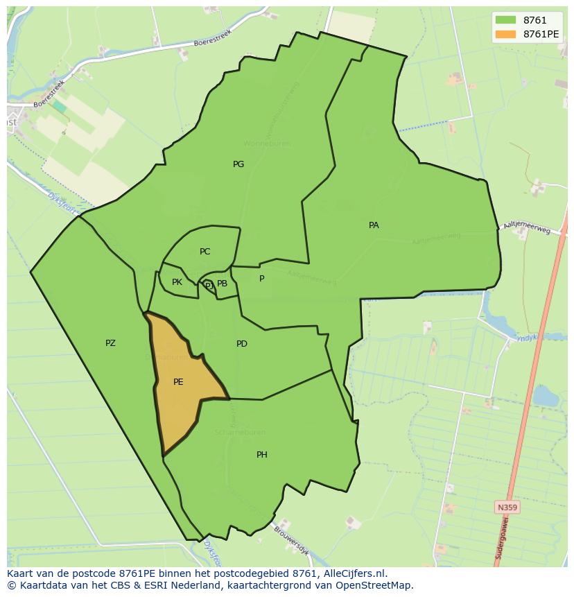 Afbeelding van het postcodegebied 8761 PE op de kaart.