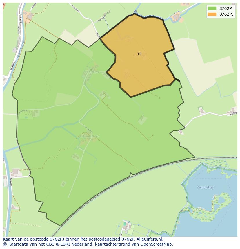 Afbeelding van het postcodegebied 8762 PJ op de kaart.