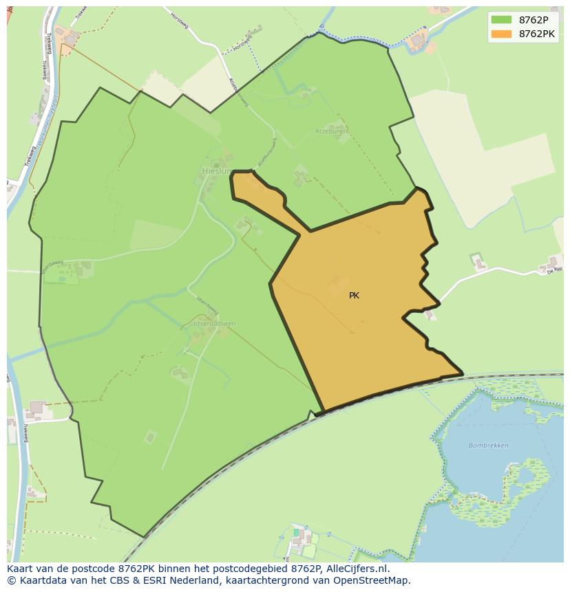 Afbeelding van het postcodegebied 8762 PK op de kaart.