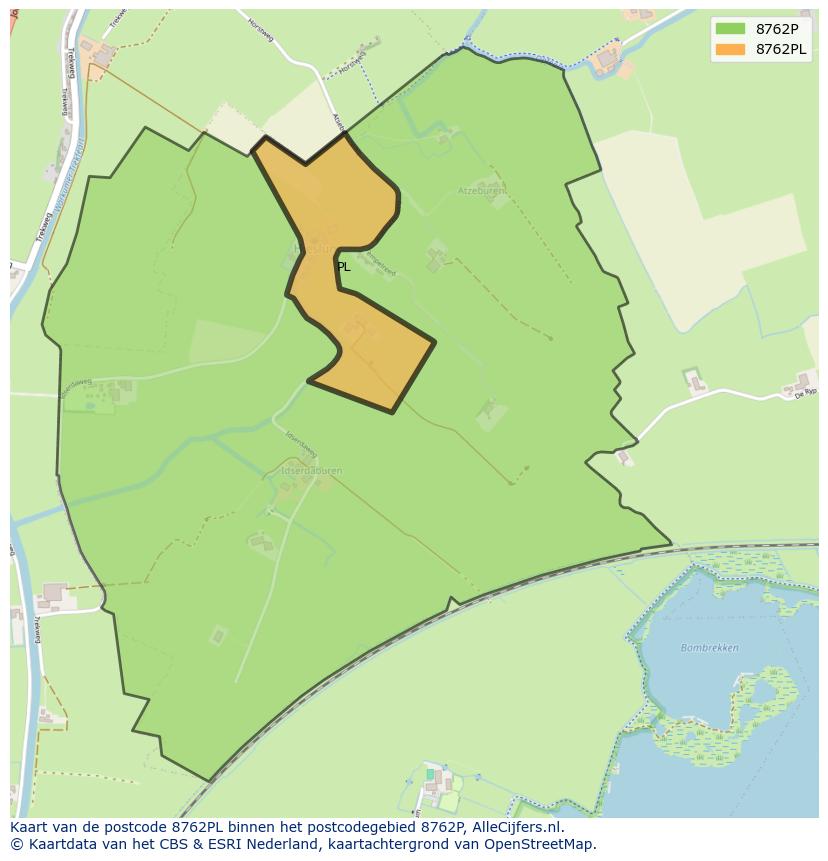 Afbeelding van het postcodegebied 8762 PL op de kaart.