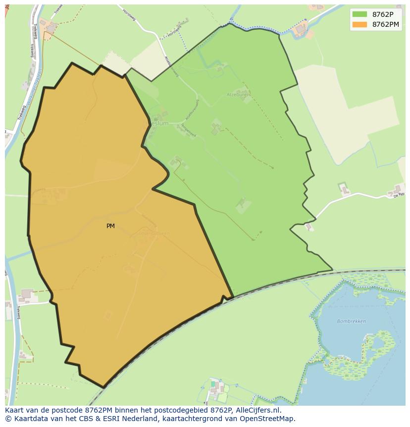 Afbeelding van het postcodegebied 8762 PM op de kaart.