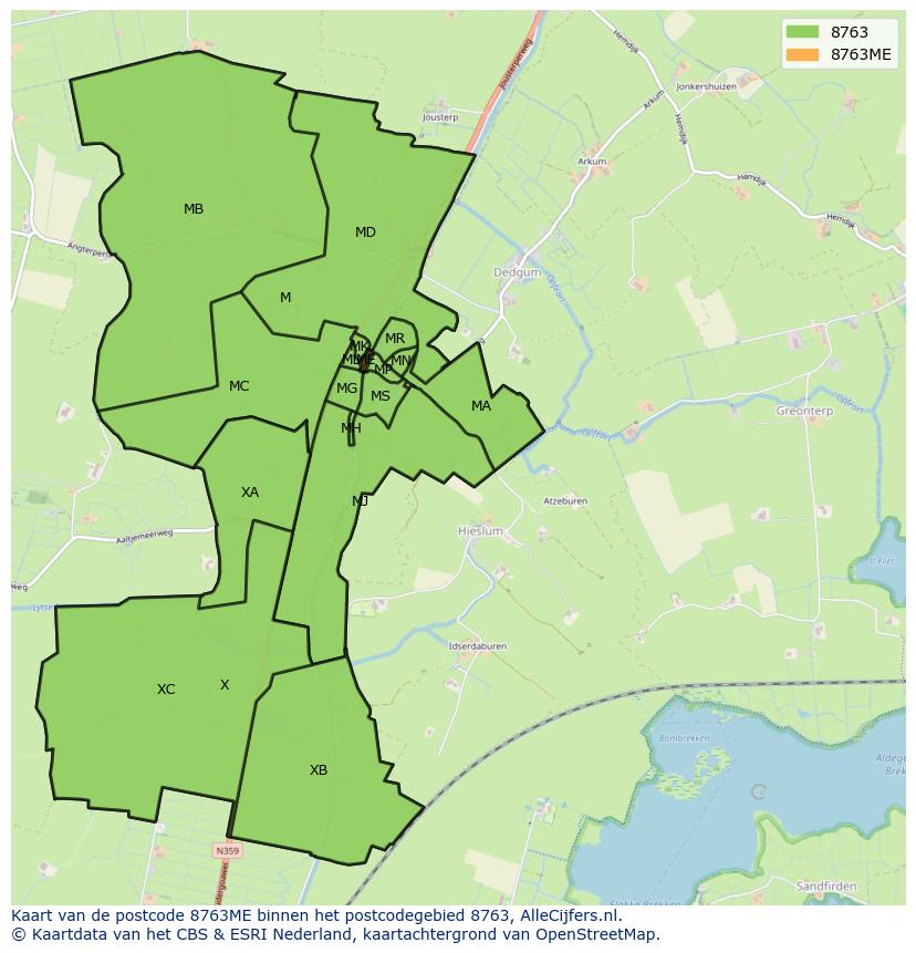 Afbeelding van het postcodegebied 8763 ME op de kaart.