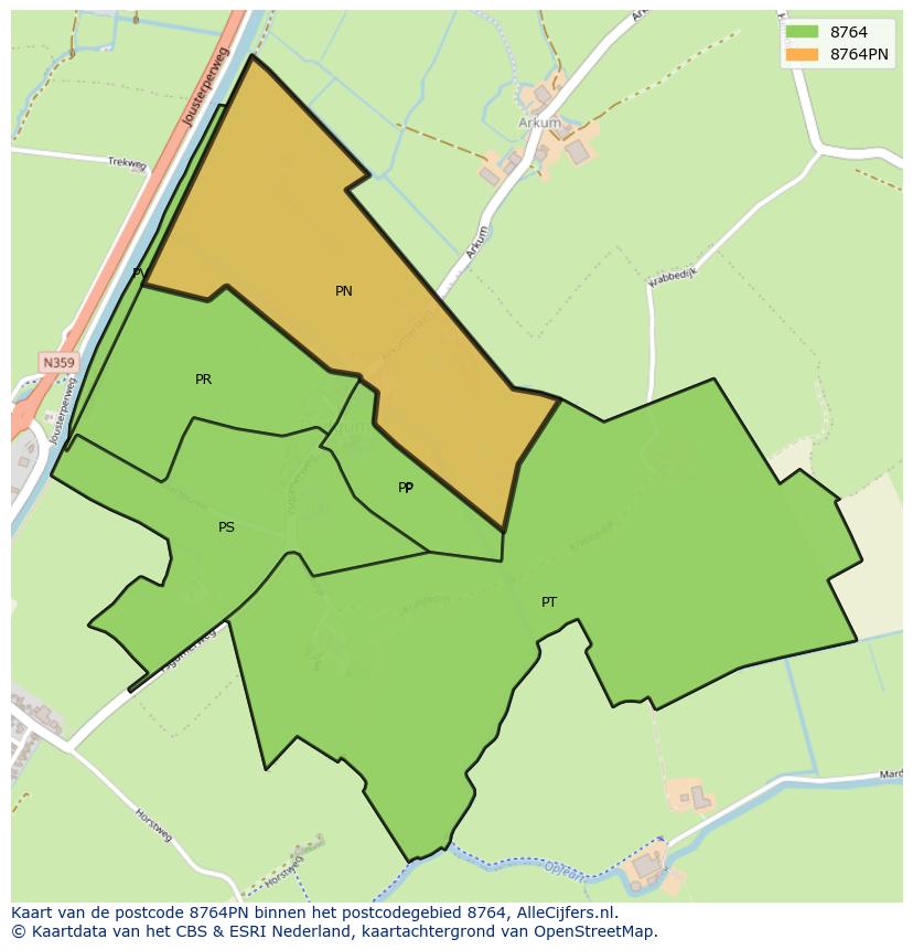 Afbeelding van het postcodegebied 8764 PN op de kaart.