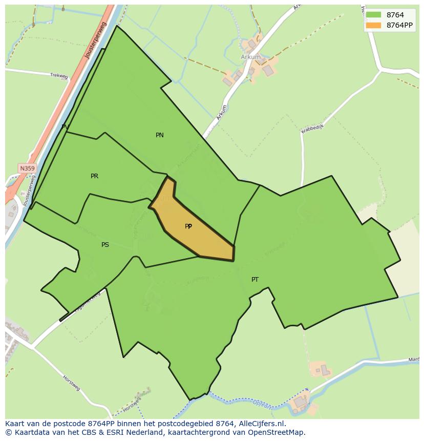 Afbeelding van het postcodegebied 8764 PP op de kaart.