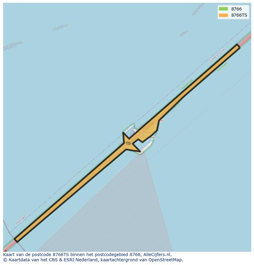 Afbeelding van het postcodegebied 8766 TS op de kaart.