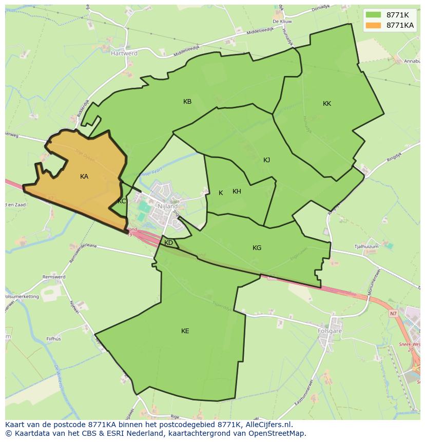 Afbeelding van het postcodegebied 8771 KA op de kaart.