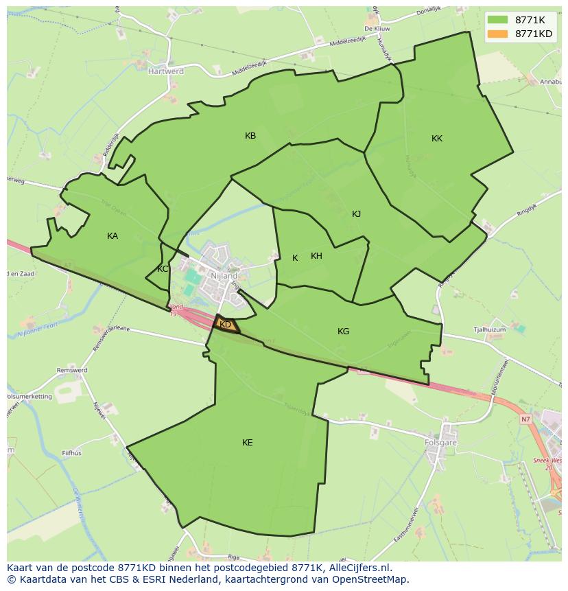 Afbeelding van het postcodegebied 8771 KD op de kaart.