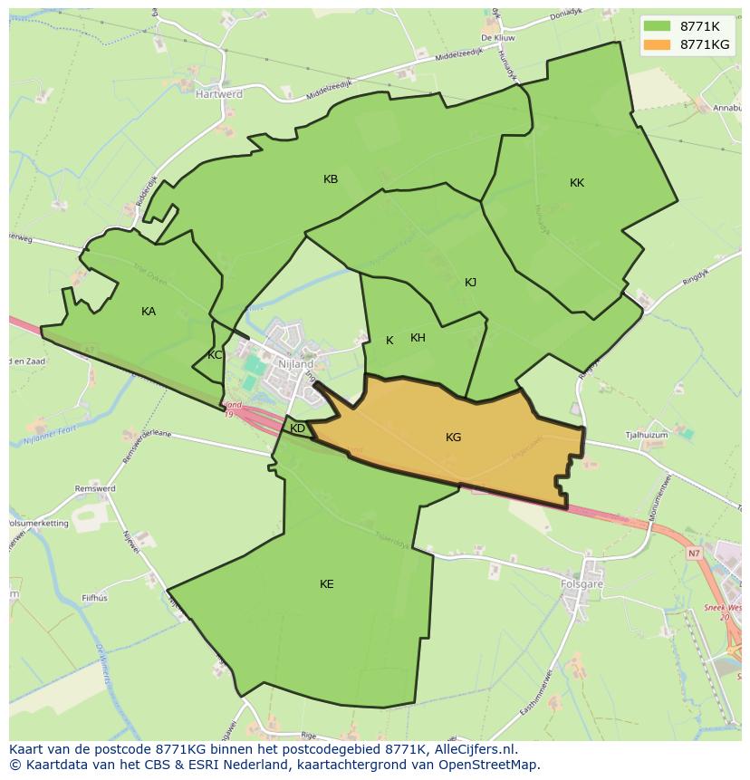 Afbeelding van het postcodegebied 8771 KG op de kaart.