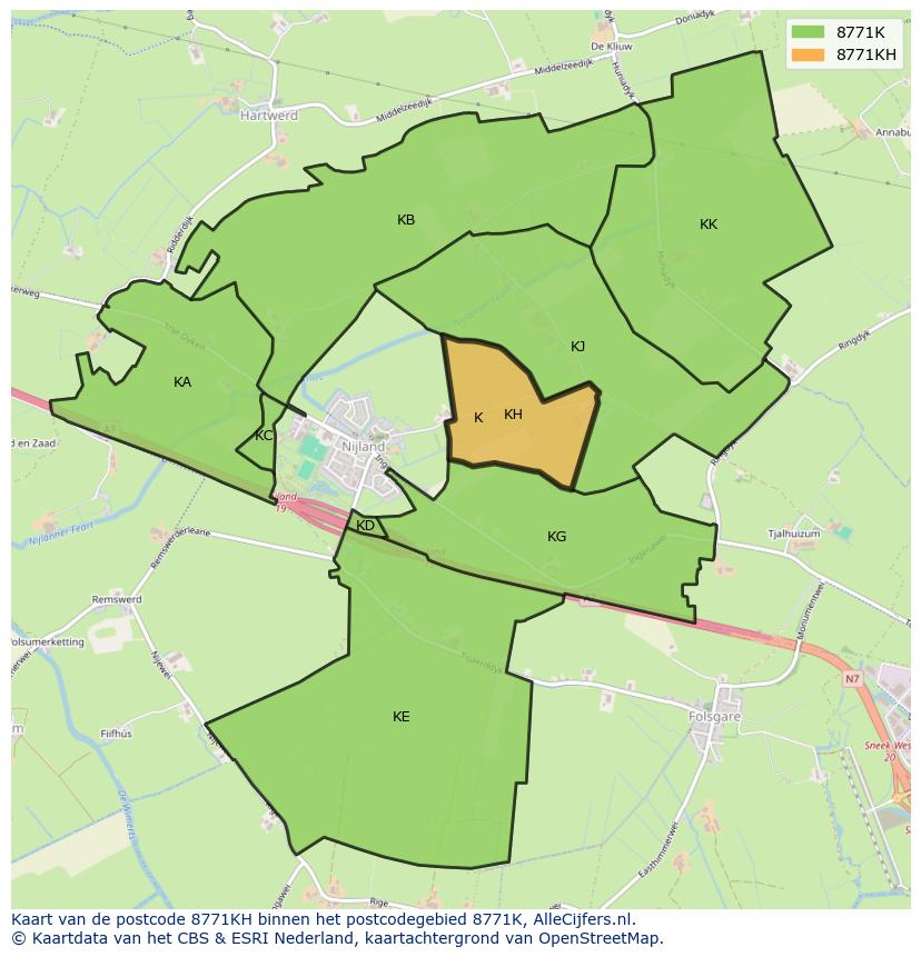 Afbeelding van het postcodegebied 8771 KH op de kaart.