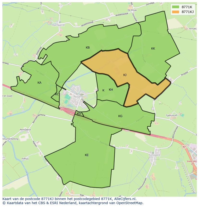 Afbeelding van het postcodegebied 8771 KJ op de kaart.