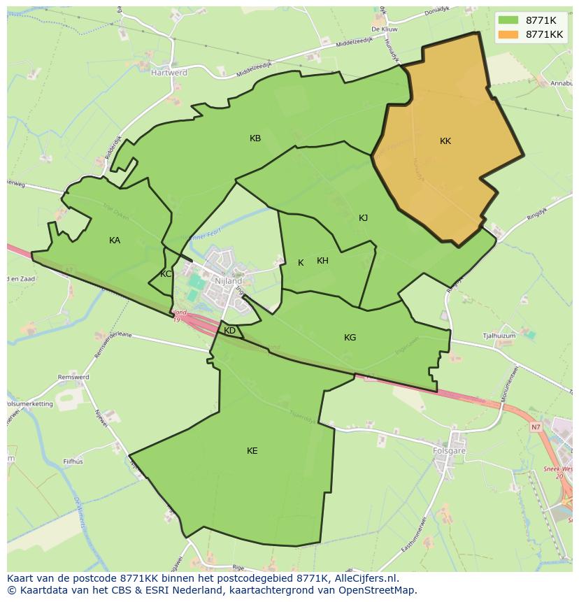 Afbeelding van het postcodegebied 8771 KK op de kaart.