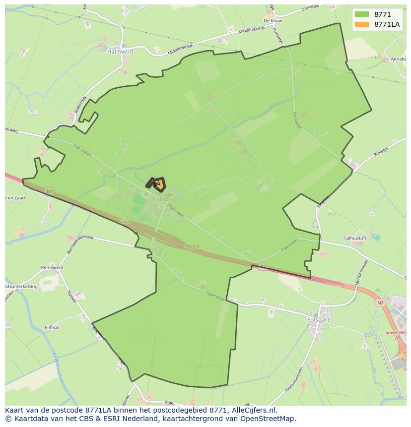 Afbeelding van het postcodegebied 8771 LA op de kaart.