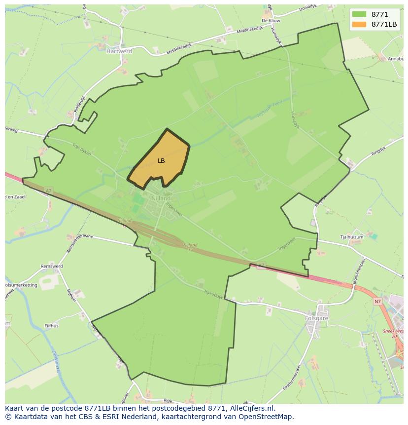 Afbeelding van het postcodegebied 8771 LB op de kaart.