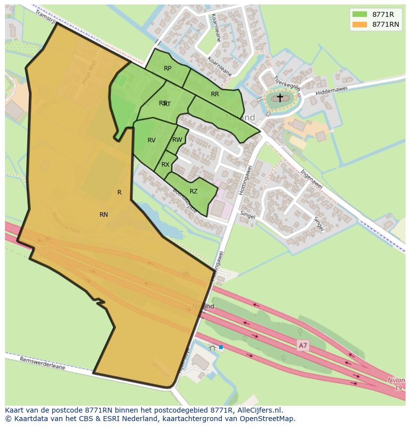 Afbeelding van het postcodegebied 8771 RN op de kaart.