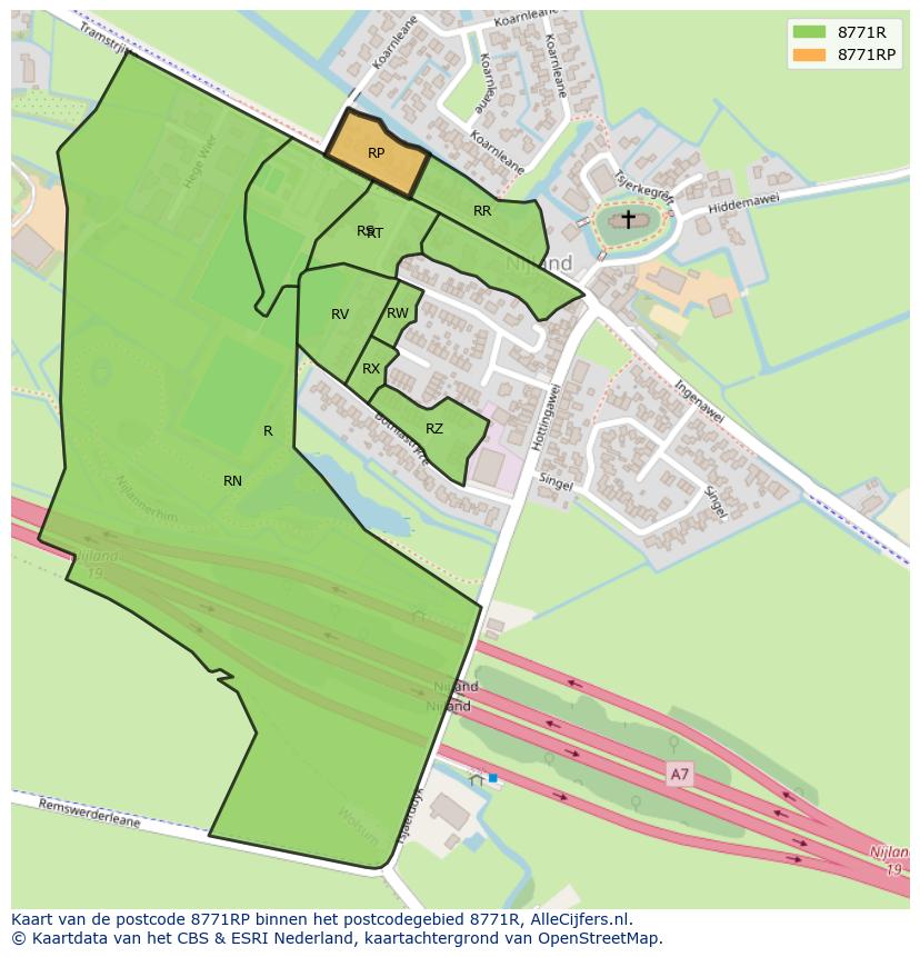Afbeelding van het postcodegebied 8771 RP op de kaart.