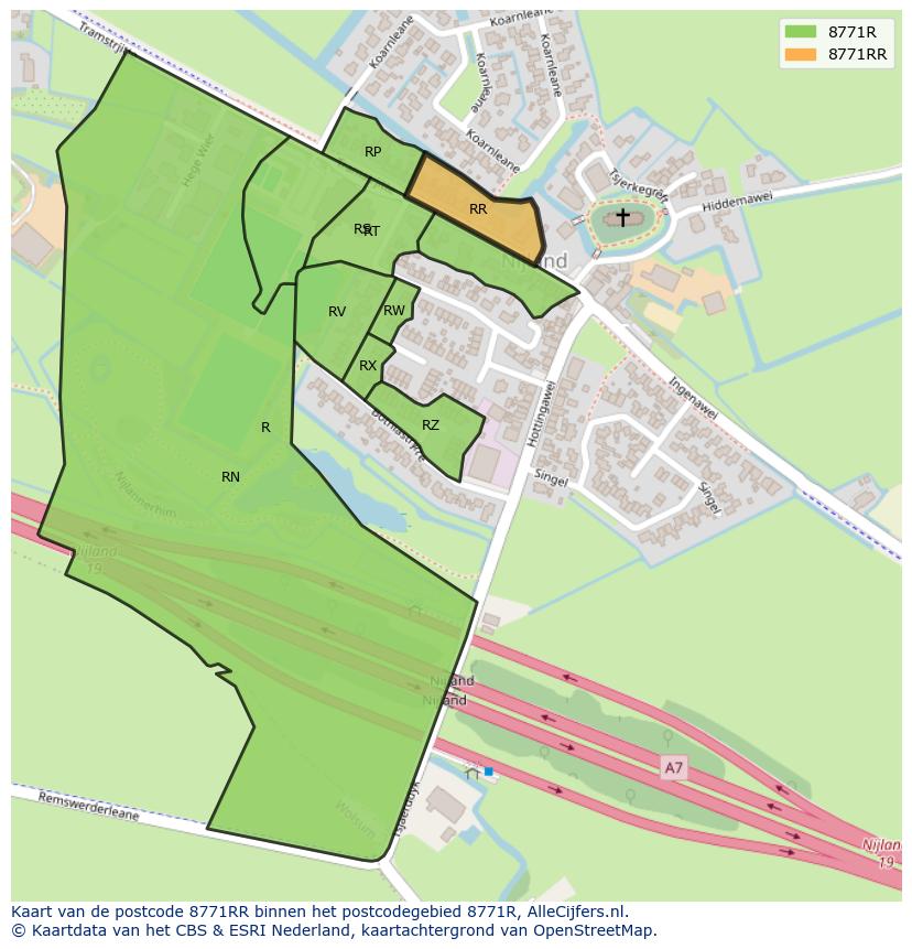 Afbeelding van het postcodegebied 8771 RR op de kaart.