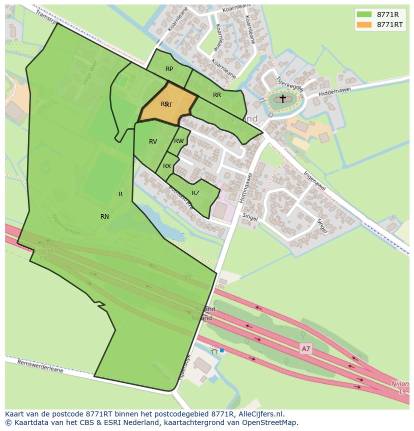 Afbeelding van het postcodegebied 8771 RT op de kaart.
