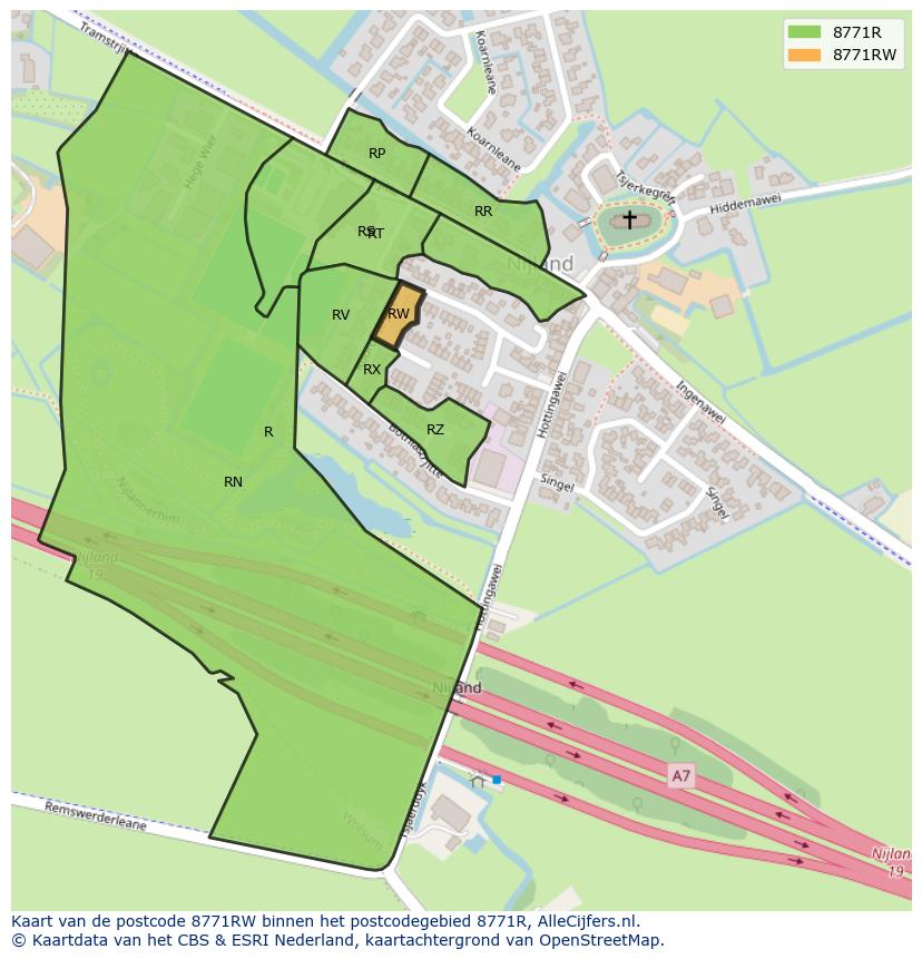 Afbeelding van het postcodegebied 8771 RW op de kaart.
