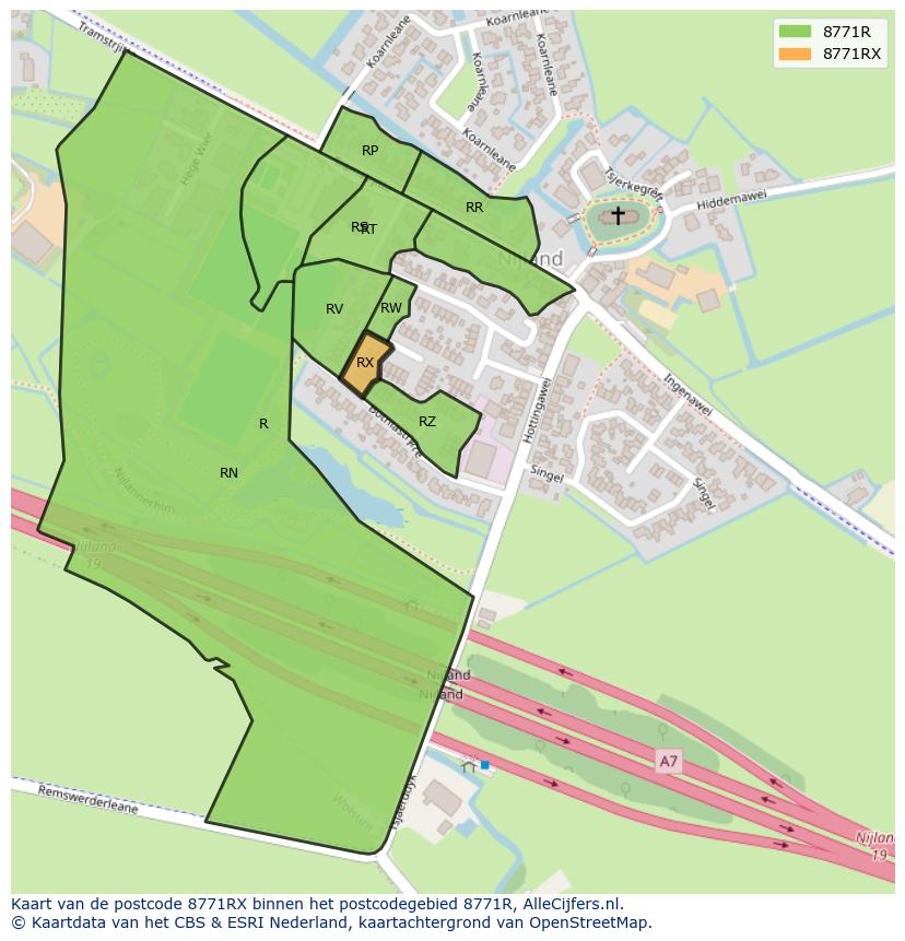 Afbeelding van het postcodegebied 8771 RX op de kaart.
