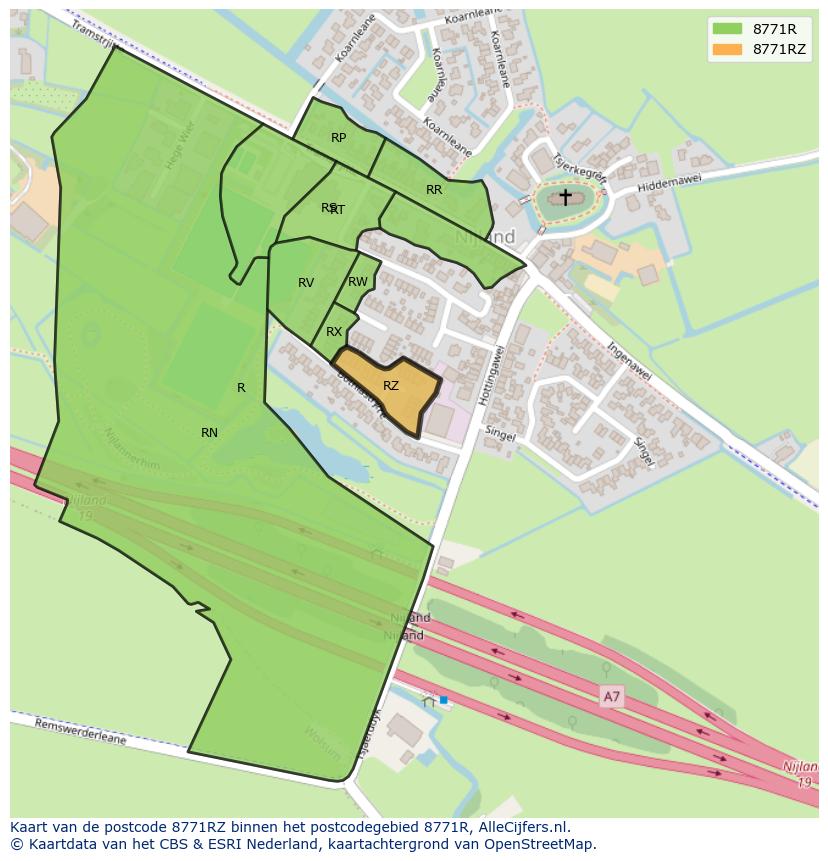 Afbeelding van het postcodegebied 8771 RZ op de kaart.